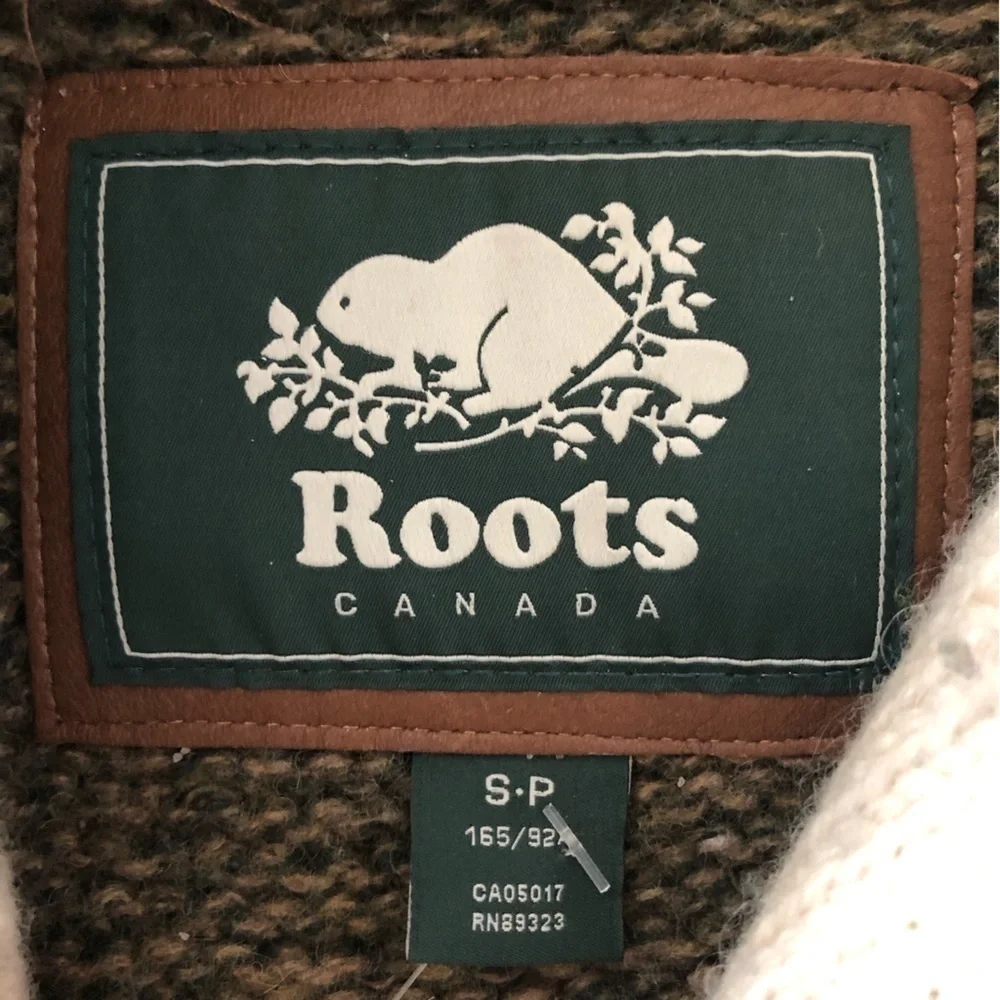 Roots Cabin Wool Blend Shawl Neck Elbow Patch Marled Sweater in Green Size S - Picture 9 of 12